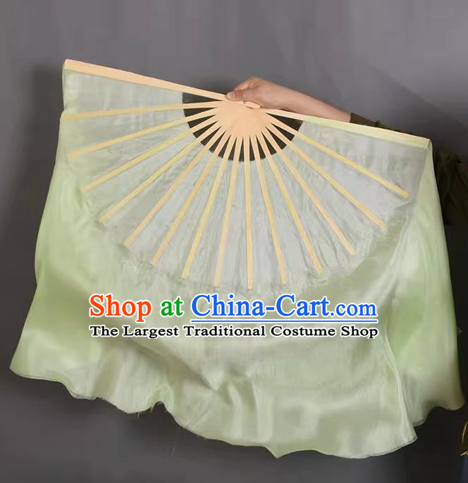 China Handmade Stage Performance Light Green Silk Fan Classical Dance Ribbon Fan Yangko Dance Fan