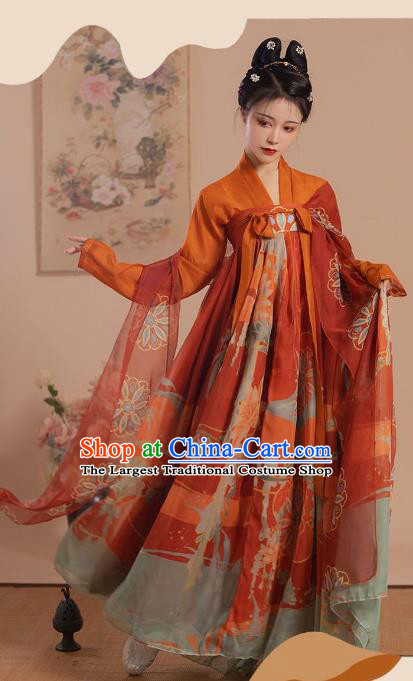 China Woman Red Hanfu Dress Tang Dynasty Royal Princess Clothing Ancient Palace Lady Costumes