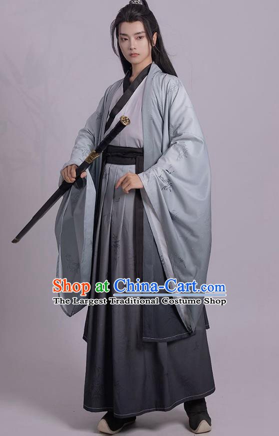 China Male Hanfu Jin Dynasty Young Childe Clothing Ancient Swordsman Printing Costumes