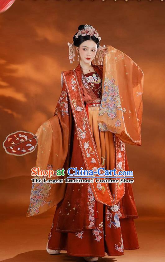 China Ancient Royal Empress Costumes Traditional Wedding Red Hanfu Dress Song Dynasty Imperial Consort Clothing