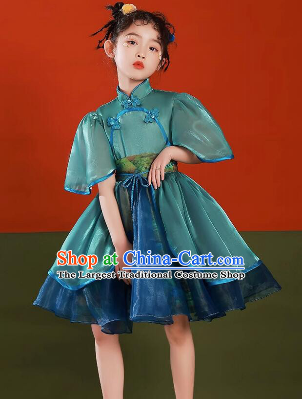 Top Children Catwalks Clothing Model Contest Blue Dress China Stage Show Costume