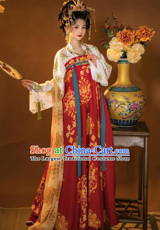 China Traditional Red Ruqun Hanfu Dresses Tang Dynasty Court Woman Clothing Ancient Imperial Empress Costumes