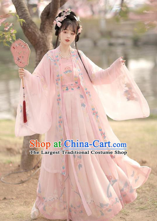 China Ancient Noble Lady Clothing Traditional Woman Pink Hanfu Dress Song Dynasty Princess Costumes