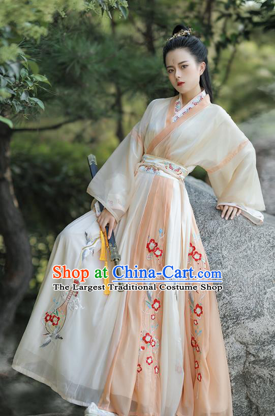 China Traditional Woman Ruqun Orange Hanfu Dress Jin Dynasty Female Swordsman Costumes Ancient Heroine Clothing