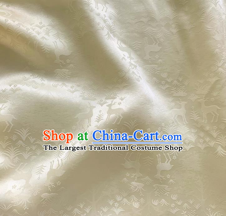 Beige China Mulberry Silk Traditional Deer Design Fabric Classical Cheongsam Cloth Jacquard Satin