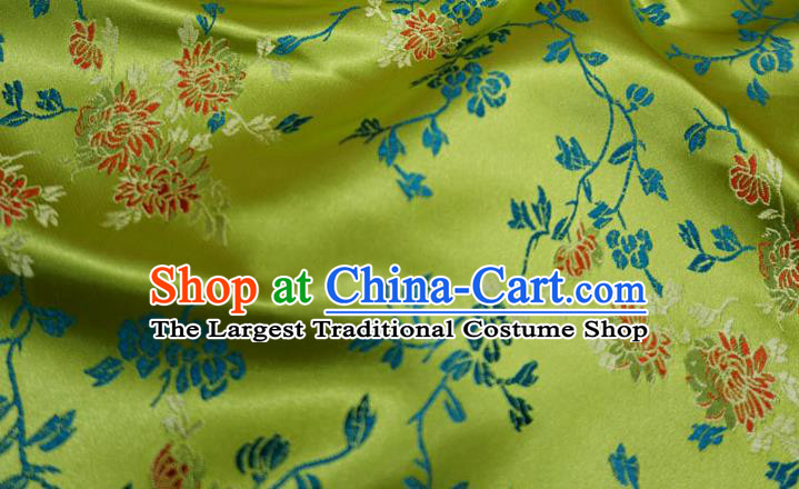 Lime China Classical Chrysanthemum Pattern Design Cloth Cheongsam Drapery Traditional Brocade Fabric