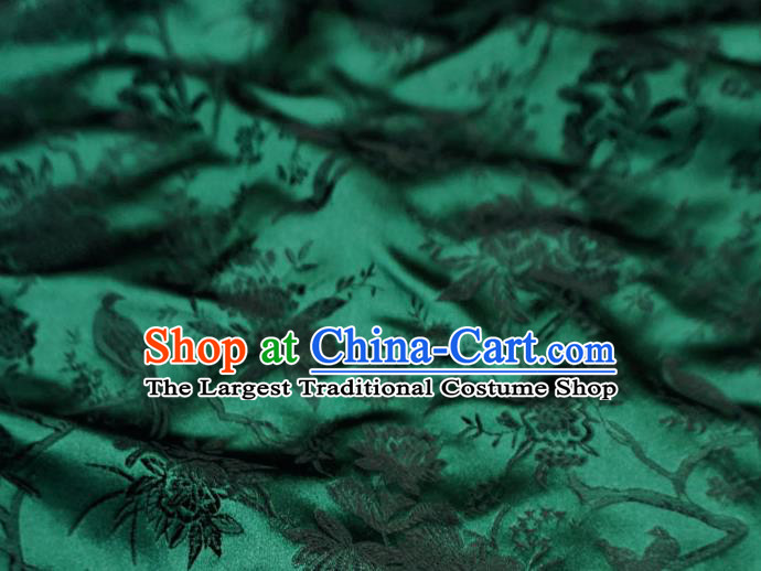 Atrovirens China Classical Flower Bird Pattern Design Cloth Cheongsam Drapery Traditional Brocade Fabric