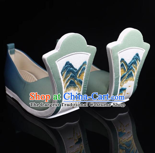 China Tang Dynasty Princess Shoes Traditional Hanfu Shoes Handmade Turquoise Shoes