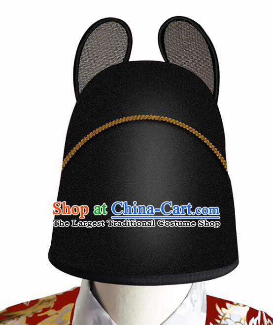 China Ancient Imperial Bodyguard Headpiece Handmade Hanfu Black Hat Ming Dynasty Official Headwear