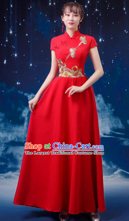 Red Choir Performance Clothing Women Long Skirt Conductor Dress Poetry Recitation Stage Performance Clothing