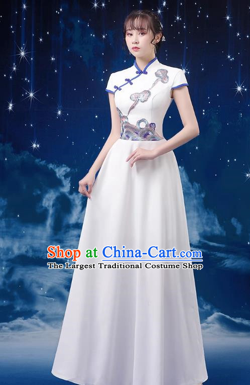 White Choir Costume Female Long Skirt Conductor Dress Poetry Recitation Stage Performance Costume