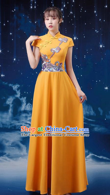 Orange Choir Performance Clothing Women Long Skirt Conductor Dress Poetry Recitation Stage Performance Clothing