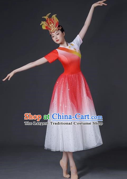 Opening Dance Big Swing Skirt Female Modern Dance Costume Chinese Chorus Dancer Performance Costume In The Lights