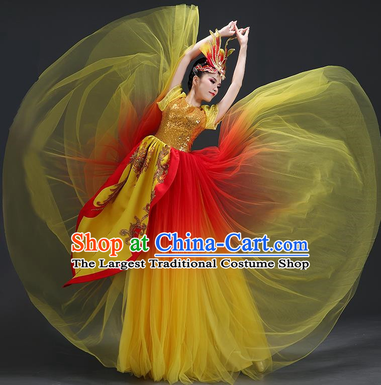 Opening Dance Big Swing Skirt Performance Costume Female Dancer Big Skirt Blessing Motherland Dance Costume Modern Long Skirt