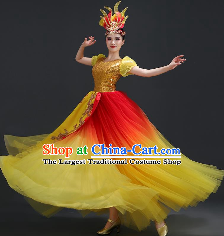 Opening Dance Big Swing Skirt Performance Costume Female Dancer Big Skirt Blessing Motherland Dance Costume Modern Long Skirt