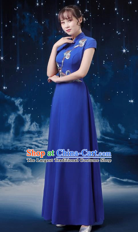 Sapphire Blue Choir Performance Clothing Women Long Skirt Conductor Dress Poetry Recitation Stage Performance Clothing