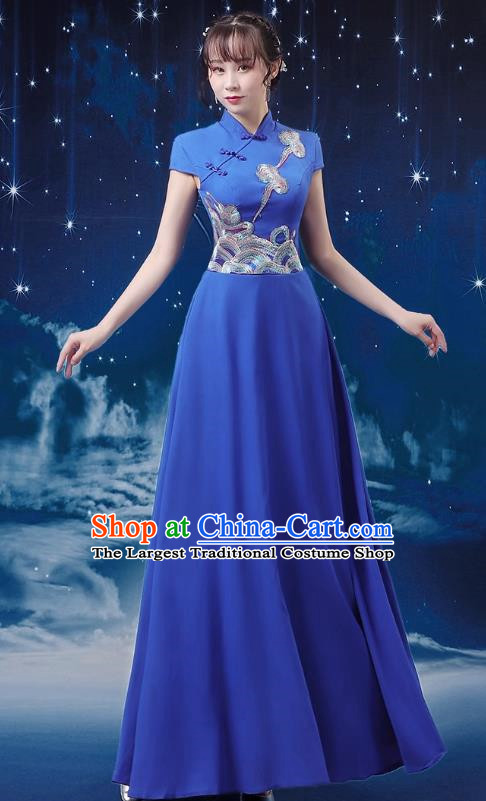 Sapphire Blue Choir Performance Clothing Women Long Skirt Conductor Dress Poetry Recitation Stage Performance Clothing