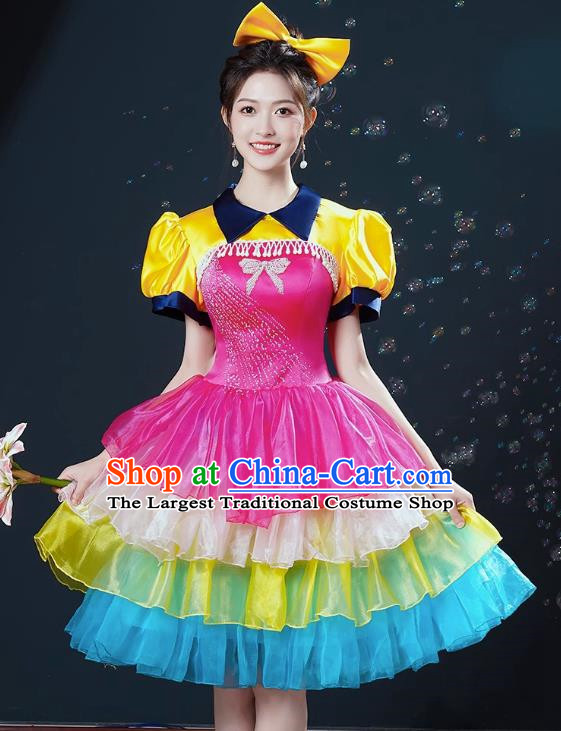 Modern Dance Costumes Fashion Chorus Performance Costumes Female Dancer Square Dance Dress Fluffy Opening Dance Performance Costumes