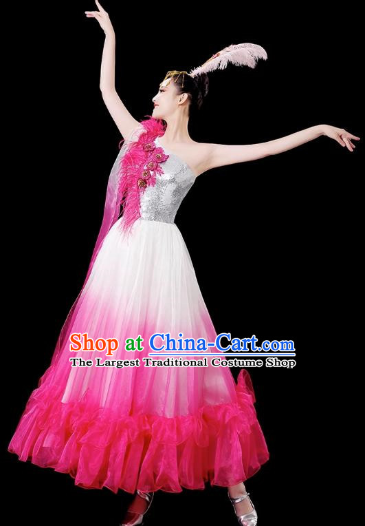 Opening Dance Big Swing Skirt Performance Costume Female Chinese Style Modern Stage Fan Dance Costume Song Dance Long Skirt