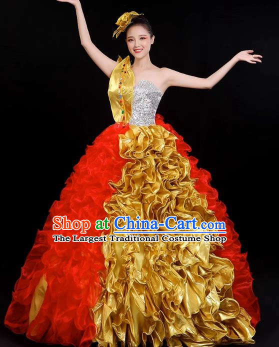 Opening Dance Big Swing Skirt Performance Costume Large Song Partner Dance Costume Female Fashion Modern Stage Long Skirt