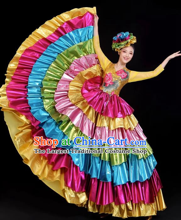 Opening Dance Big Swing Skirt Performance Costume Long Skirt Singing With Stage Large Ethnic Modern Dance Costume Female