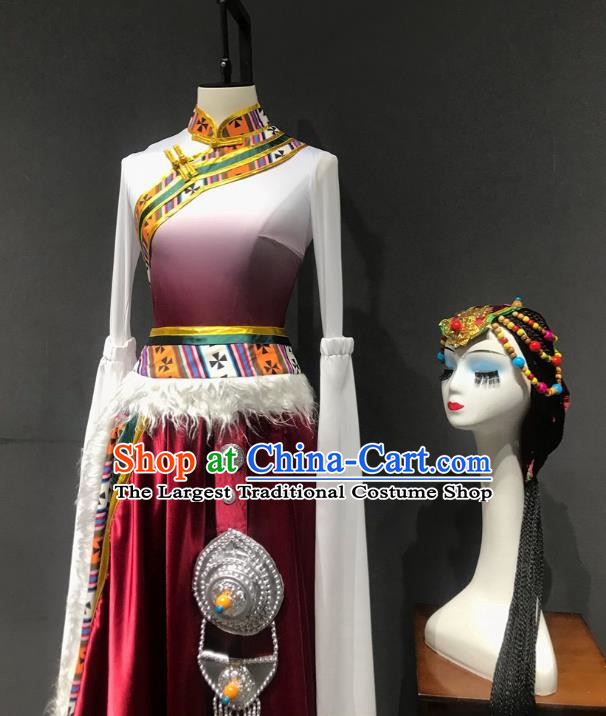 Stage Performance Tibetan Dance Clothing Chinese Minority Class Practice Art Test Mid Length Skirt