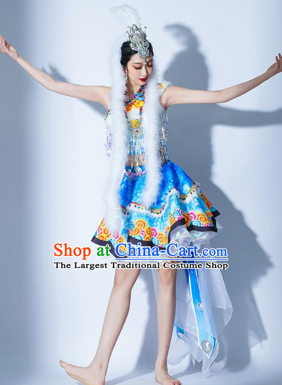 Light Blue Parade Performance Costumes Women Troupe Performance Costumes Opening Dance Song Accompaniment Dance Performance Costumes Female Tutu Skirt