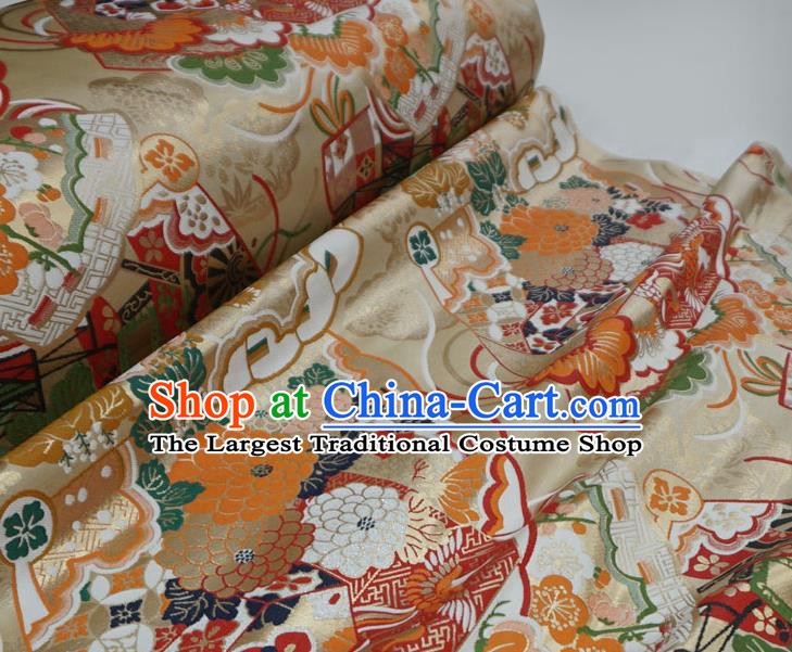 Light Golden Japanese Nishijin Cloth Kimono Material Traditional Brocade Fabric