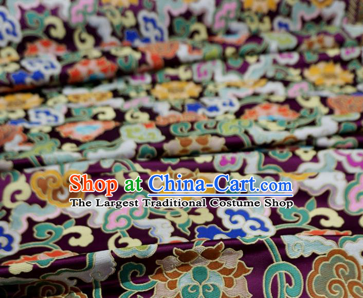 Deep Purple Chinese Tibetan Dress Cloth Classical Lotus Pattern Material Traditional Design Brocade Fabric