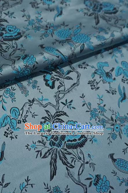 Silver Gray Chinese Classical Flower Bird Pattern Material Traditional Design Brocade Fabric Cheongsam Cloth