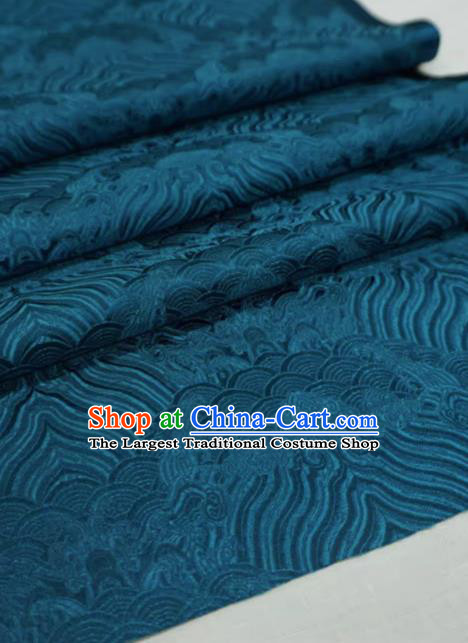 Peacock Blue Chinese Traditional Design Brocade Fabric Ancient Hanfu Cloth Classical Waves Pattern Material