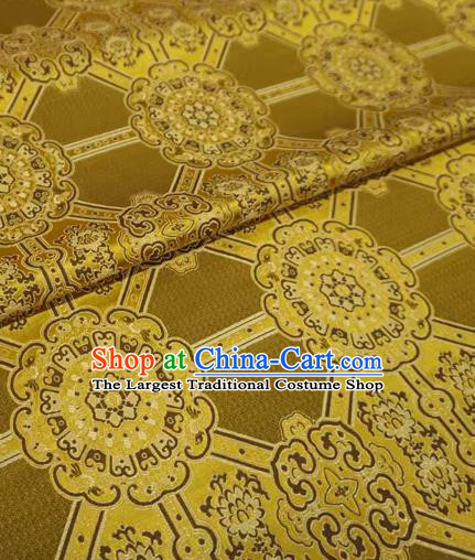 Golden Chinese Tibetan Dress Cloth Classical Rosette Pattern Material Traditional Design Brocade Fabric