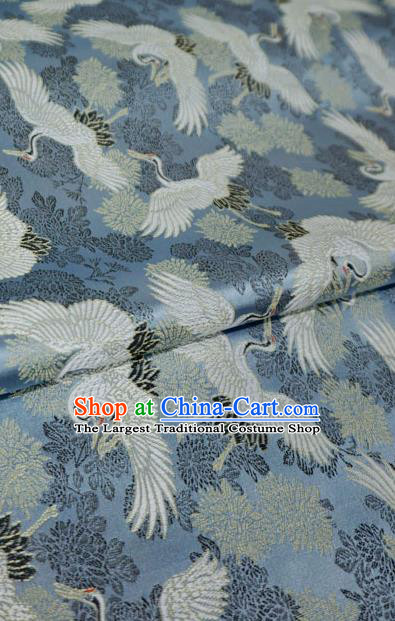 Blue Traditional Kimono Design Brocade Fabric Japanese Costume Cloth Classical Cranes Pattern Material