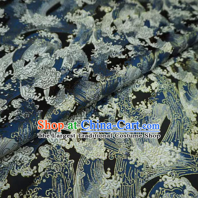 Black Classical Waves Pattern Material Japanese Traditional Design Brocade Fabric Kimono Nishijin Cloth