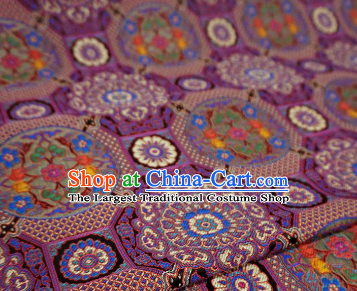 Purple China Traditional Design Brocade Fabric Tibetan Costume Cloth Classical Rosette Pattern Material