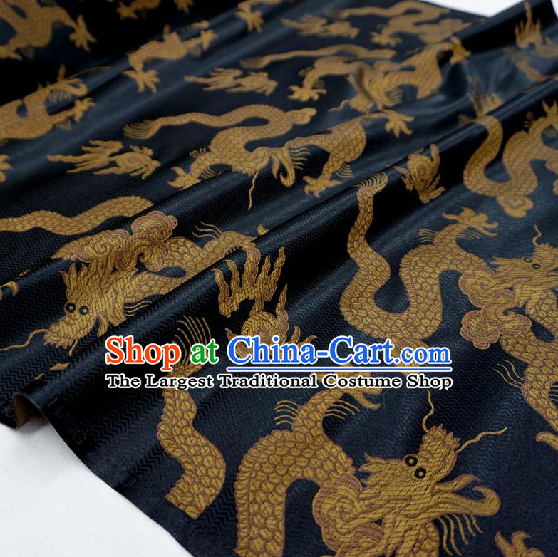 Black China Traditional Design Brocade Fabric Tang Suit Cloth Classical Giant Dragon Pattern Material