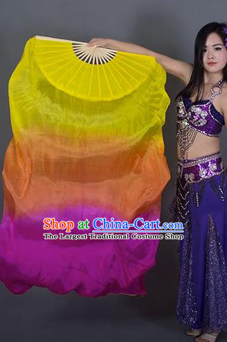 Top Belly Dance Long Ribbon Fan Handmade Gradient Pure Silk Fan Classical Dance Fan