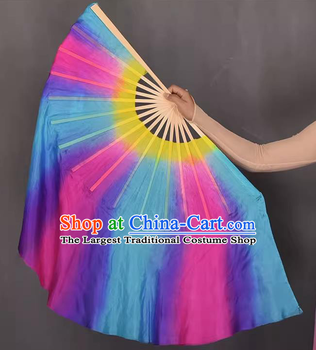 China Yangko Dance Double Sides Fan Handmade Pure Silk Fan Classical Dance Colorful Fan