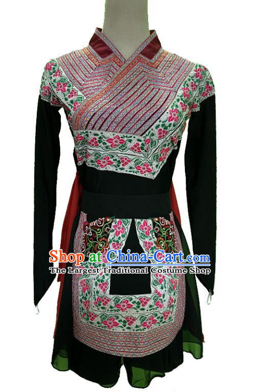 China Folk Dance Black Outfit Woman Solo Stage Performance Costume Classical Dance Embroidered Clothing