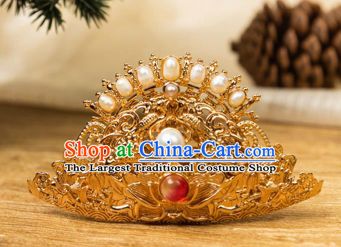 Handmade Tang Dynasty Headpiece Hanfu Hair Jewelry China Ancient Empress Golden Hair Comb