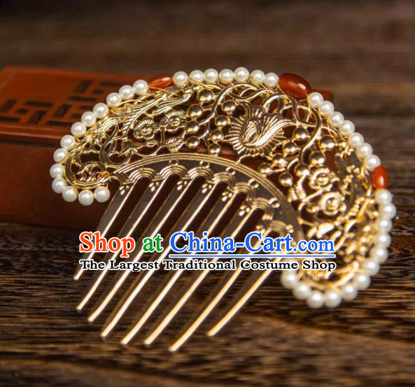 China Hanfu Hair Comb Ancient Empress Hairpin Handmade Tang Dynasty Pearls Headpiece