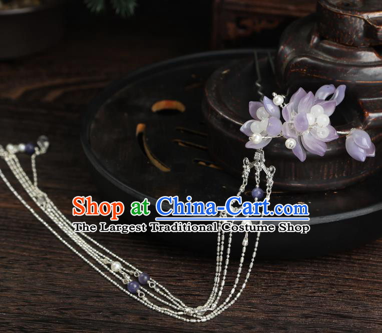 China Handmade Song Dynasty Princess Lotus Hairpin Hanfu Long Tassel Hair Comb Ancient Young Woman Hair Jewelry