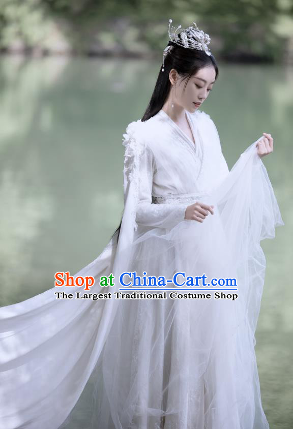 China Ancient Fairy Costumes Romantic TV Series Miss The Dragon Goddess Liu Ying White Dress Hanfu Clothing