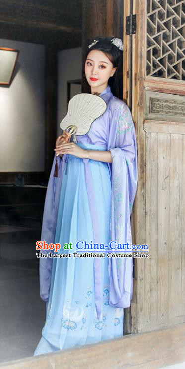 China Ancient Palace Princess Clothing Song Dynasty Yong Lady Costumes Traditional Light Violet Hanfu Dress