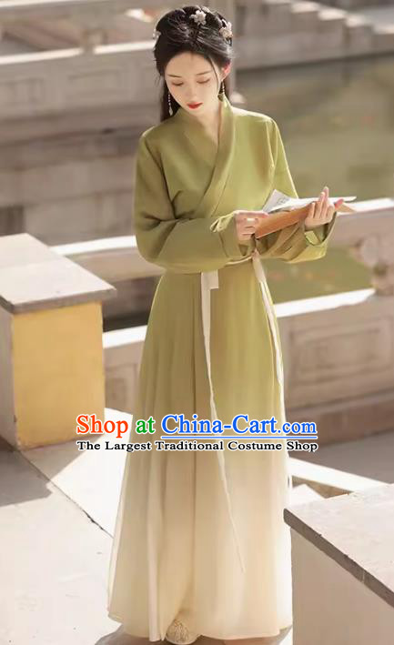 China Ancient Young Lady Clothing Song Dynasty Costumes Traditional Hanfu Green Blouse and Skirt