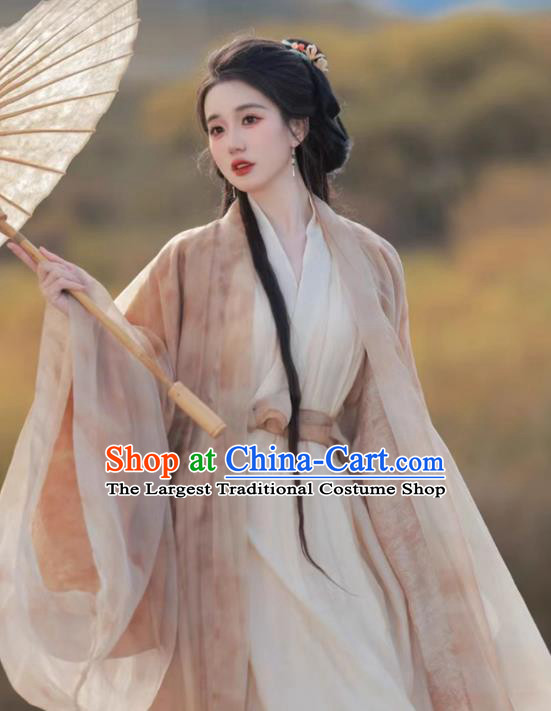 China Southern and Northern Dynasties Court Princess Costumes Ancient Goddess Clothing Traditional Hanfu Champagne Dresses