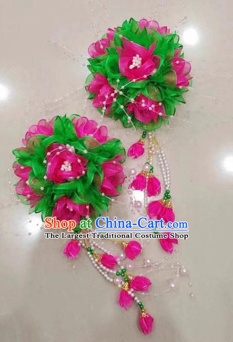 Green Rose Red Silk Flower Opera Corolla Performance Yangko Yangko Square Dance Dance Big Yangko Headdress Flower Twist Yangko Headdress