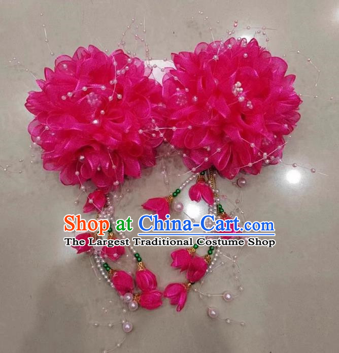 Rose Red Silk Flower Opera Corolla Performance Yangko Yangko Square Dance Dance Big Yangko Headdress Flower Twist Yangko Headdress