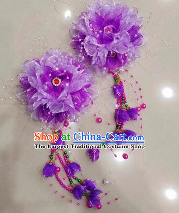 Purple Silk Flower Opera Corolla Performance Yangko Yangko Square Dance Dance Big Yangko Headdress Flower Twist Yangko Headdress