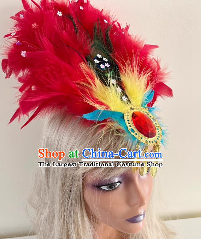 Red Northeastern Yangko Feather Headdress Head Flower Tie Hair Yangko Headdress Corolla Sweet Yangko Feather Head Flower Peacock